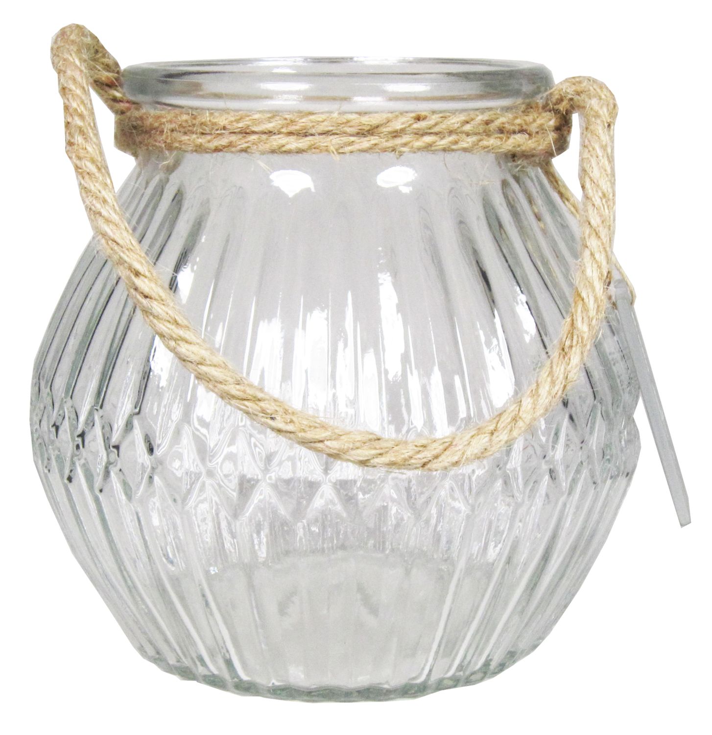 Henkel, Glas klar, mit Windlicht AFENI Ø12cm 10,5cm, Rautenmuster,