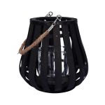 Rattan Laterne ALVARU mit Kerzenglas, Henkel, schwarz, 22cm, Ø21cm