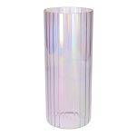 Blumen Vase BLANDINA, Glas, Rillen, lila-irisierend-transparent, 24cm, Ø10cm