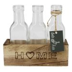 Glasflasche STOLLAN im Holzkistchen, Schriftzug Home, 3 Stück, klar, 17,3x6,7x15,5cm