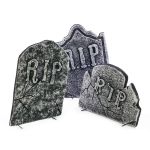 Halloween Gedenkstein / Grabsteine KRAMPUS, 3 Stück, Steinoptik, Styropor, Totenschädel, 51cm, 50cm, 34cm