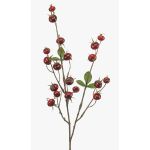 Künstlicher Zweig Kartoffelrose BREVON mit Hagebutten, rot, 80cm