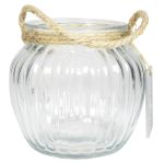 Windlichtglas AKILI mit Henkel, längsstreifen, klar, 10,5cm, Ø12cm