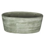 Ovale Keramik Orchideenschale ADELPHOS, Rillen, grau-braun, 33x15x15cm