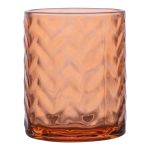 Teelichtglas Kerzenhalter FREDERIEKE mit Rillen, orange-klar, 10cm, Ø8,5cm
