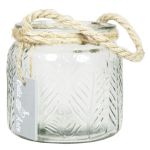 Kerzenhalter FEENA aus Glas, Blattrelief, Henkel, klar, 10,5cm, Ø11cm