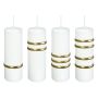 Adventskerzen CRISTOBALINA mit Ringen, 4 Stück, weiß-gold, 15cm, Ø4,8cm, 37h - Made in Germany