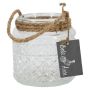 Windlicht OPALUS mit Seil, Rautenmuster, klar, 10,5cm, Ø10,5cm