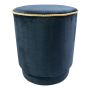Samt Hocker NANNA, goldene Bordüre, navyblau, 45cm, Ø38cm