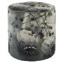 Samt Hocker SARON, Mohnblumen Motiv, grau-lila-weiß, 45cm, Ø40cm
