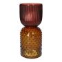 Tischvase Glas ELEANORA mit Rillen Punkten, amber-rot-klar, 20cm, Ø8cm