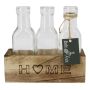 Glasflasche STOLLAN im Holzkistchen, Schriftzug Home, 3 Stück, klar, 17,3x6,7x15,5cm