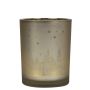 Teelicht Kerzenglas MICHAELLA mit Häuser Motiv, champagner-matt-gold-glänzend, 12,5cm, Ø10cm