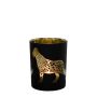 Teelicht Kerzenglas JEKATERINA mit Jaguar Motiv, schwarz-matt-gold-glänzend, 8cm, Ø7cm