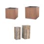 Mix Palette Holzpodest/Cortenstahl Blumentopf KIRYON-KELRON, 16 Stück, outdoor, braun/rostbraun, 80-90cm/30-40cm
