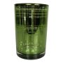 Teelicht Glas Kerzenhalter CHRISTIANO mit Karomuster, grün-matt-silber-glänzend, 18cm, Ø12cm