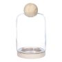Terrarium Glas Vase BENEDICTO mit Holzuntersetzer, Kugel-Deckel, klar, 30cm, Ø17cm