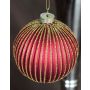 Glas Weihnachtskugel KARLA mit Rillen Dekor, matt-rot-gold, Ø8cm
