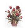 Kunst Gesteck Tulpen, Korkenzieherweide THARO, Dekotopf, rot-gold, 70cm, Ø40cm