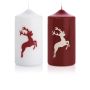 Weihnachtskerze DALDI, Hirsch Motiv, 2 Stück, bordeaux-weiß, 15cm, Ø8cm, 69h - Made in Germany