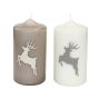 Weihnachtskerze DALDI, Hirsch Motiv, 2 Stück, beige-weiß, 15cm, Ø8cm, 69h - Made in Germany