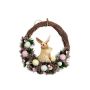 Dekokranz Ostern NANOUK mit Hase, Eier, Blumen, Reisig, rosa-blau-gelb, 8,5cm, Ø34cm