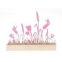 Holz Deko Tablett HIFTU mit 6 Glasflaschen, Zink Blumen, rosa, 35x6x28,5cm