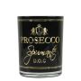 Teelichtglas Kerzen Halter LEONARDAS mit Prosecco Schriftzug, schwarz-matt-gold-glänzend, 12,5cm, Ø10cm