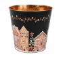 Zink Pflanztopf MAVETA mit Lebkuchenhaus Motiv, schwarz-kupfer, 18cm, Ø20,5cm