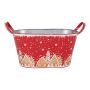 Zink Pflanztopf oval MAVETA mit Lebkuchenhaus Motiv, Henkel, rot-kupfer, 32x15,7x19cm