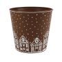Zink Pflanztopf MAVETA mit Lebkuchenhaus Motiv, braun-weiß, 19cm, Ø20cm