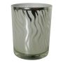 Teelicht Kerzen Glas NADESHDA mit abstrakten Linien, weiß-matt-silber-glänzend, 12,5cm, Ø10cm