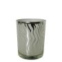 Teelicht Kerzen Glas NADESHDA mit abstrakten Linien, weiß-matt-silber-glänzend, 8cm, Ø7cm