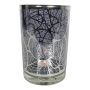 Teelicht Kerzen Glas LEONILLE mit Skelettblatt Motiv, schwarz-matt-silber-glänzend, 18cm, Ø12cm