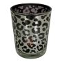 Teelicht Kerzen Glas MARZELLA mit Leoparden Muster, schwarz-matt-silber-glänzend, 18cm, Ø12cm