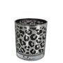 Teelicht Kerzen Glas MARZELLA mit Leoparden Muster, schwarz-matt-silber-glänzend, 8cm, Ø7,3cm