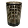 Teelicht Kerzen Glas CASSANDRE mit Strichlinienmuster, schwarz-matt-gold-glänzend, 18cm, Ø12cm