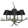 Kronleuchter Geweih MIOBELLO aus Aluminium, 5 Lampenschirme, schwarz-silber, 61x61x48cm