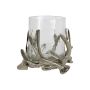 Kerzenhalter XANTIPPE aus Glas, Geweih-Metallfuß, silber-klar, 9cm, Ø14cm
