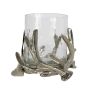 Kerzenhalter XANTIPPE aus Glas, Geweih-Metallfuß, silber-klar, 12cm, Ø16cm