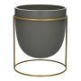 Übertopf Keramik DIMITRIOS mit Metallständer, grau-matt-gold, 13cm, Ø10,8cm