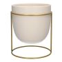 Übertopf Keramik DIMITRIOS mit Metallständer, weiß-matt-gold, 13cm, Ø10,8cm