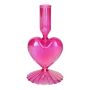 Glas Kerzenständer ELIZZA in Herzform, mit Fuß, irisierend-fuchsia, 8,5x8,5x16,5cm