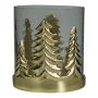 Kerzenglas TEREZINHA, Metall Tannen Verzierung, champagner-gold-klar, 10cm, Ø10cm