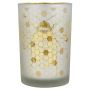 Glas Teelichthalter BRITTANI mit Bienen Motiv, weiß-matt-gold-glänzend, 18cm, Ø12cm