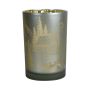 Glas Teelichthalter EDELTRAUD mit Chalet Motiv, silber-matt-gold-glänzend, 18cm, Ø12cm