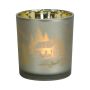 Glas Teelichthalter EDELTRAUD mit Chalet Motiv, silber-matt-gold-glänzend, 8cm, Ø7,5cm