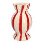 Bauchige Einzelblumenvase Bonbon AMIEL aus Keramik, mit Längsstreifen, rot-weiß, 15cm, Ø8,5cm