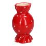 Bauchige Einzelblumenvase Bonbon AMIEL aus Keramik, mit Punkten, rot-weiß, 15cm, Ø8,5cm