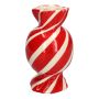 Bauchige Einzelblumenvase Bonbon AMIEL aus Keramik, mit schrägen Linien, rot-weiß, 20cm, Ø11,5cm